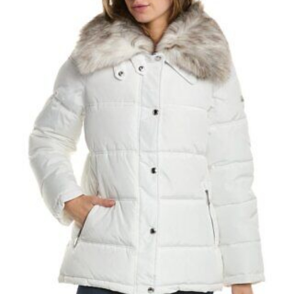 SAM EDELMAN Water Repellent Puffer Coat with zip off Faux Fur Collar